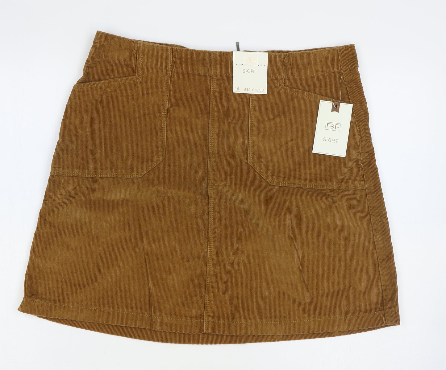 F&F Womens Brown Cotton Mini Skirt Size 14 Zip