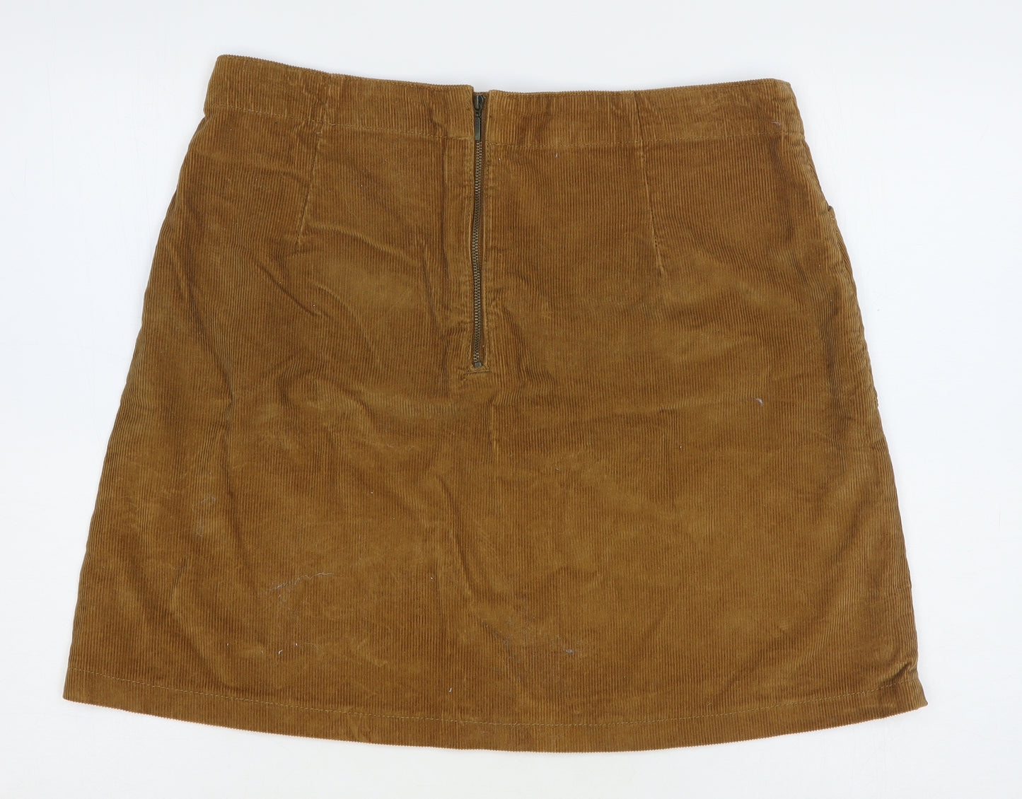 F&F Womens Brown Cotton Mini Skirt Size 14 Zip