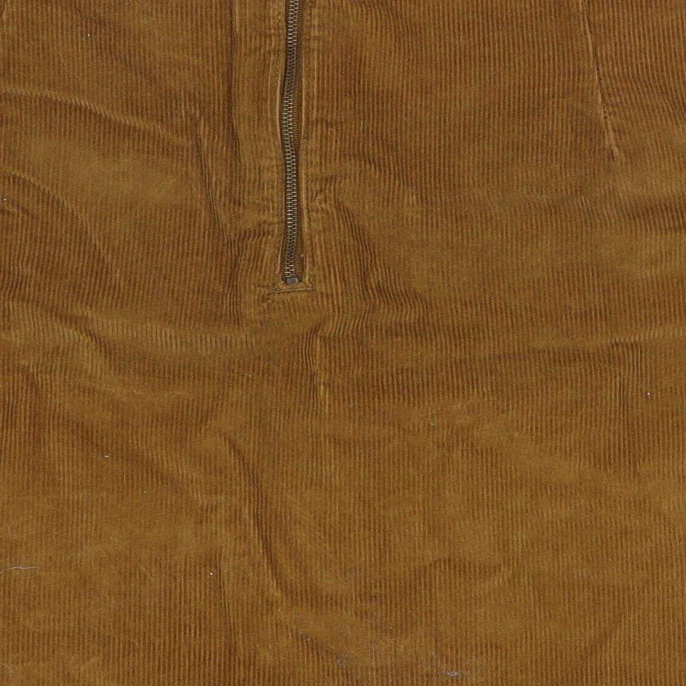F&F Womens Brown Cotton Mini Skirt Size 14 Zip