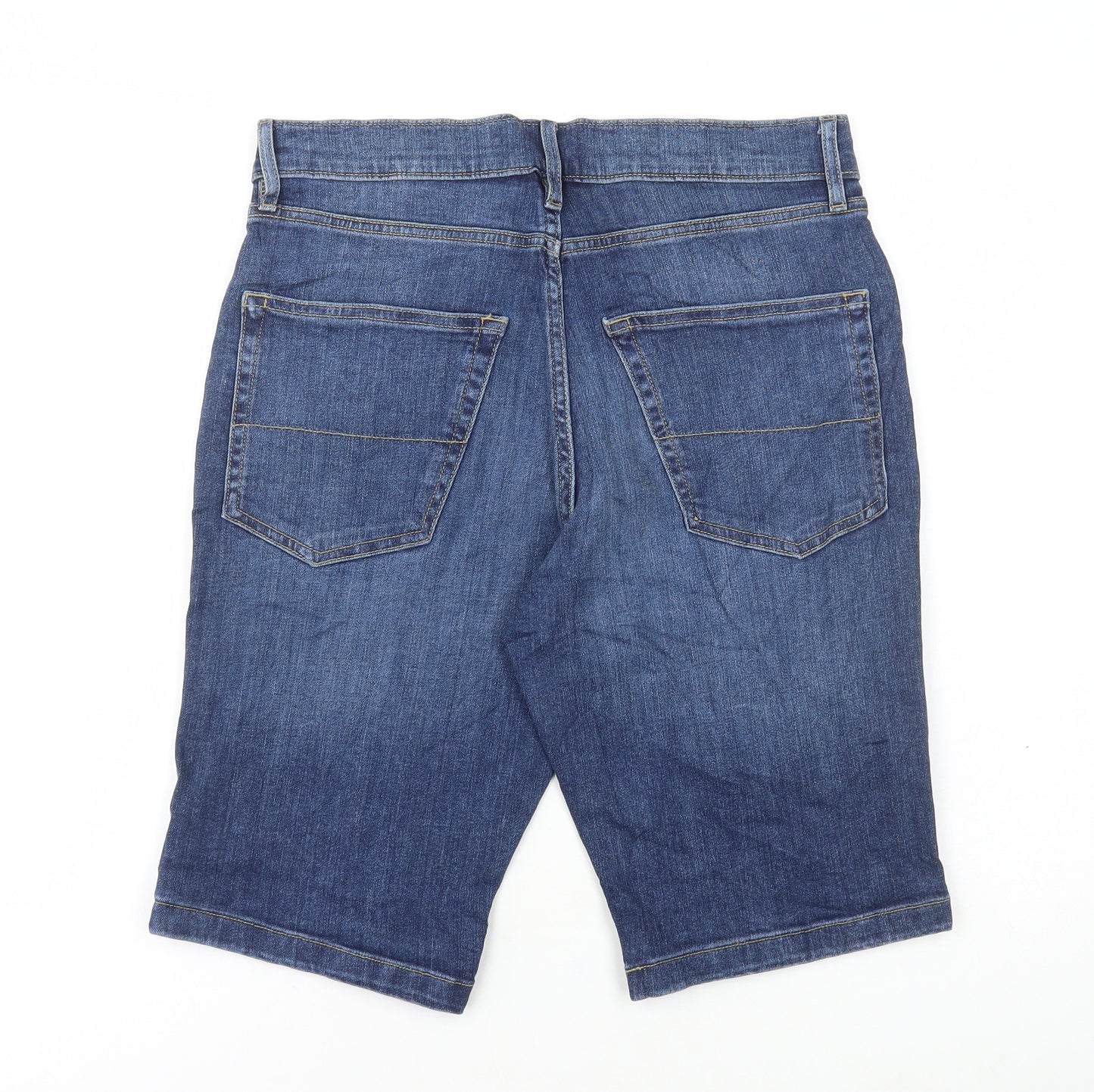 Marks and Spencer Mens Blue Cotton Bermuda Shorts Size 30 in L11 in Regular Button