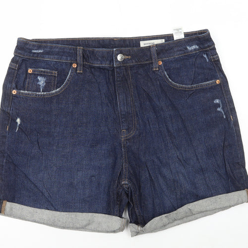 Marks and Spencer Womens Blue Cotton Boyfriend Shorts Size 16 L5 in Regular Button