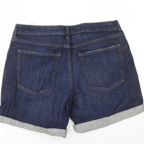 Marks and Spencer Womens Blue Cotton Boyfriend Shorts Size 16 L5 in Regular Button