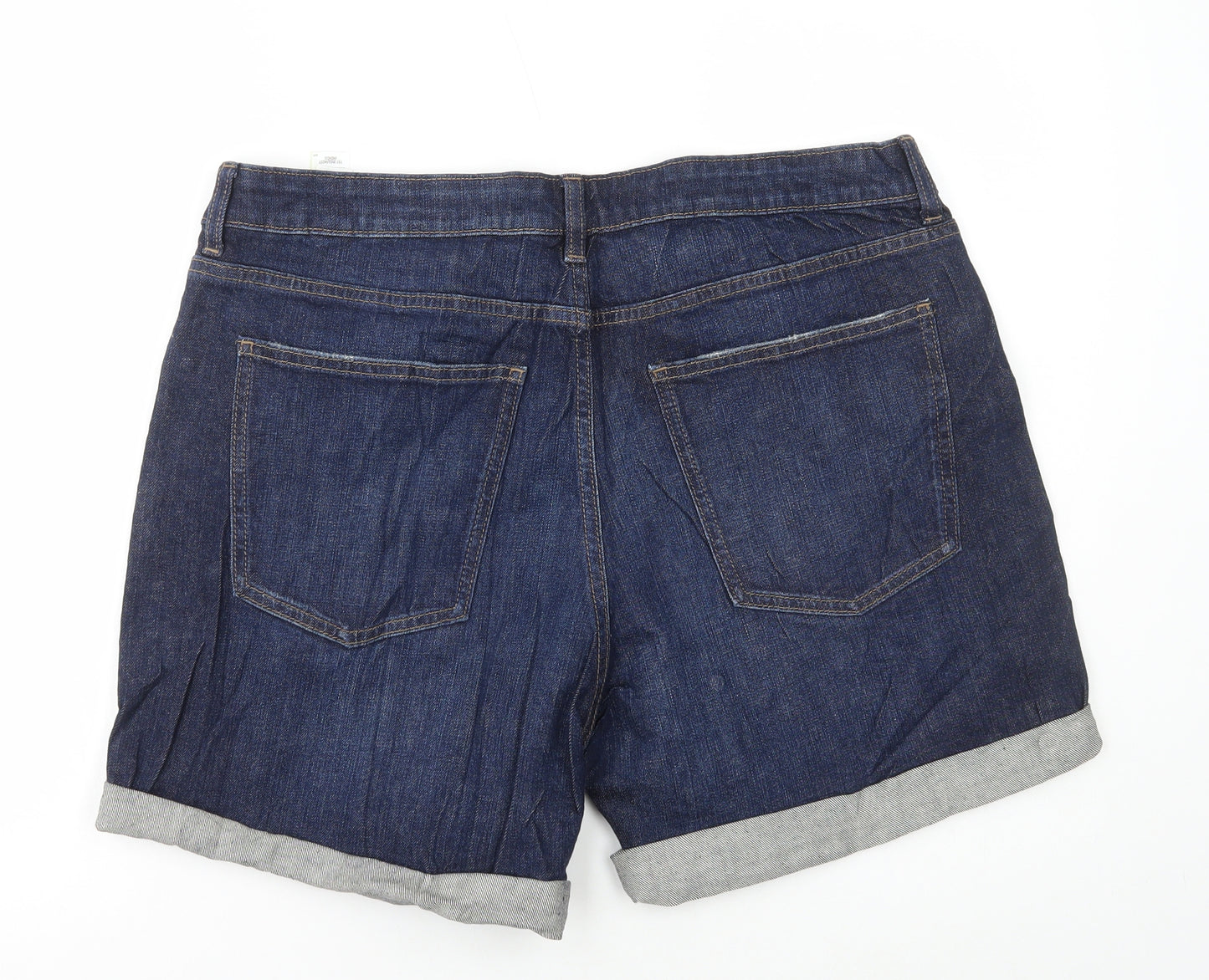 Marks and Spencer Womens Blue Cotton Boyfriend Shorts Size 16 L5 in Regular Button