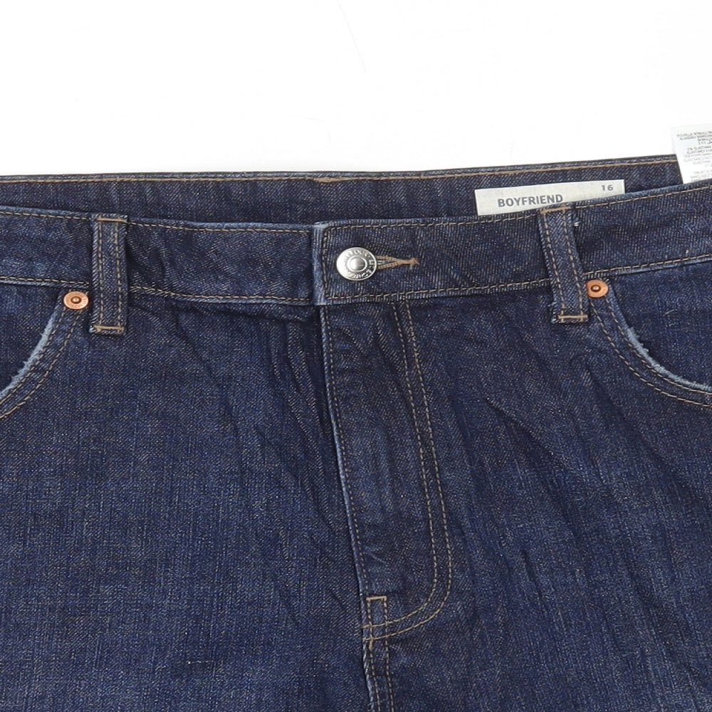 Marks and Spencer Womens Blue Cotton Boyfriend Shorts Size 16 L5 in Regular Button