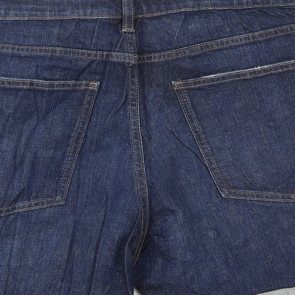 Marks and Spencer Womens Blue Cotton Boyfriend Shorts Size 16 L5 in Regular Button