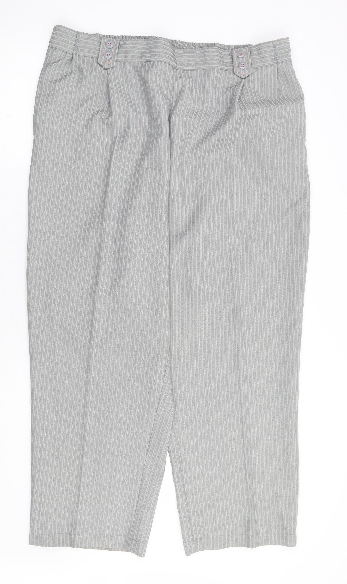 Bonmarché Womens Grey Striped Polyester Trousers Size 22 L27 in Regular