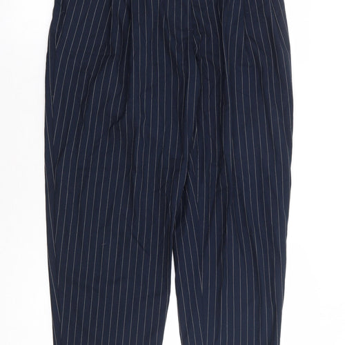 Monkl Womens Blue Striped Polyester Trousers Size 10 L28 in Regular Zip