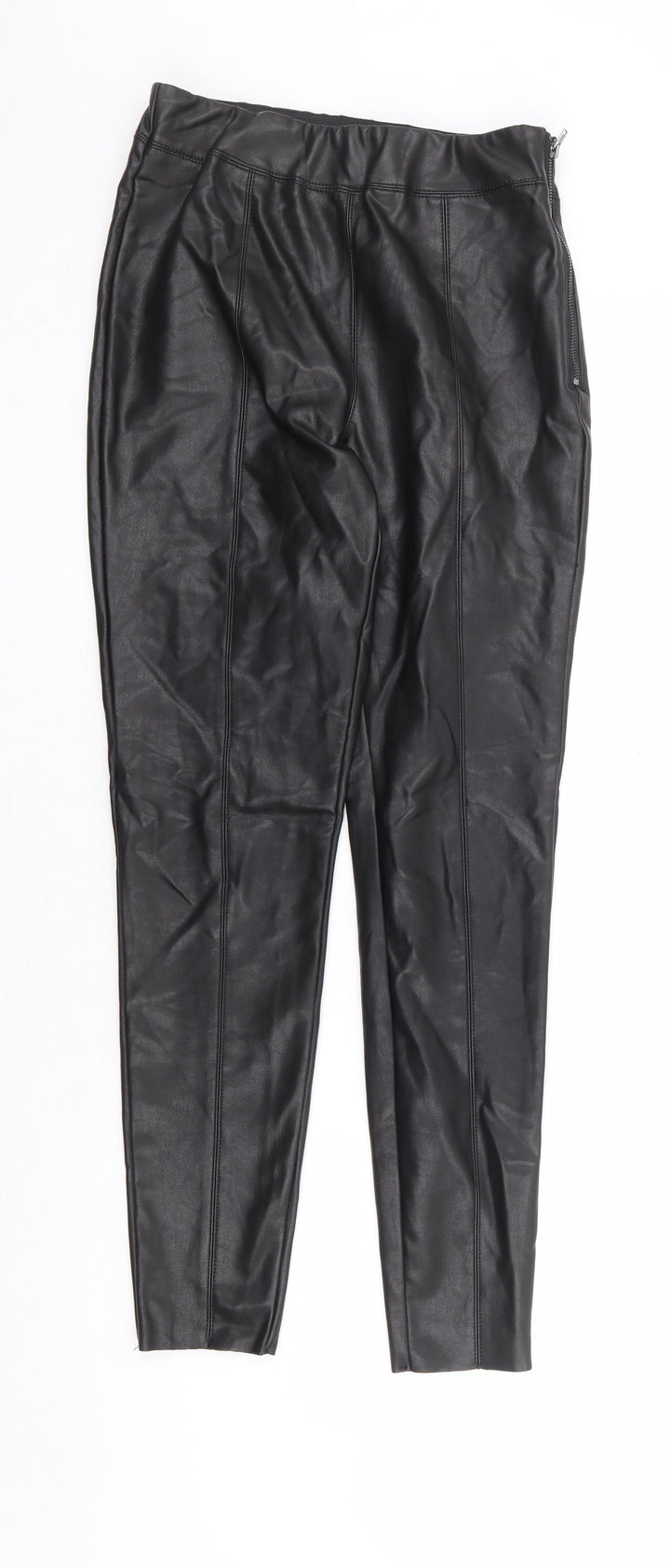 Topshop Womens Black Polyurethane Trousers Size 8 L27 in Regular Zip - Leather Look