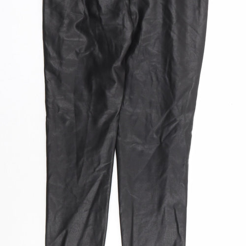 Topshop Womens Black Polyurethane Trousers Size 8 L27 in Regular Zip - Leather Look