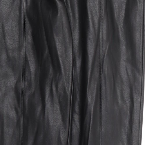Topshop Womens Black Polyurethane Trousers Size 8 L27 in Regular Zip - Leather Look