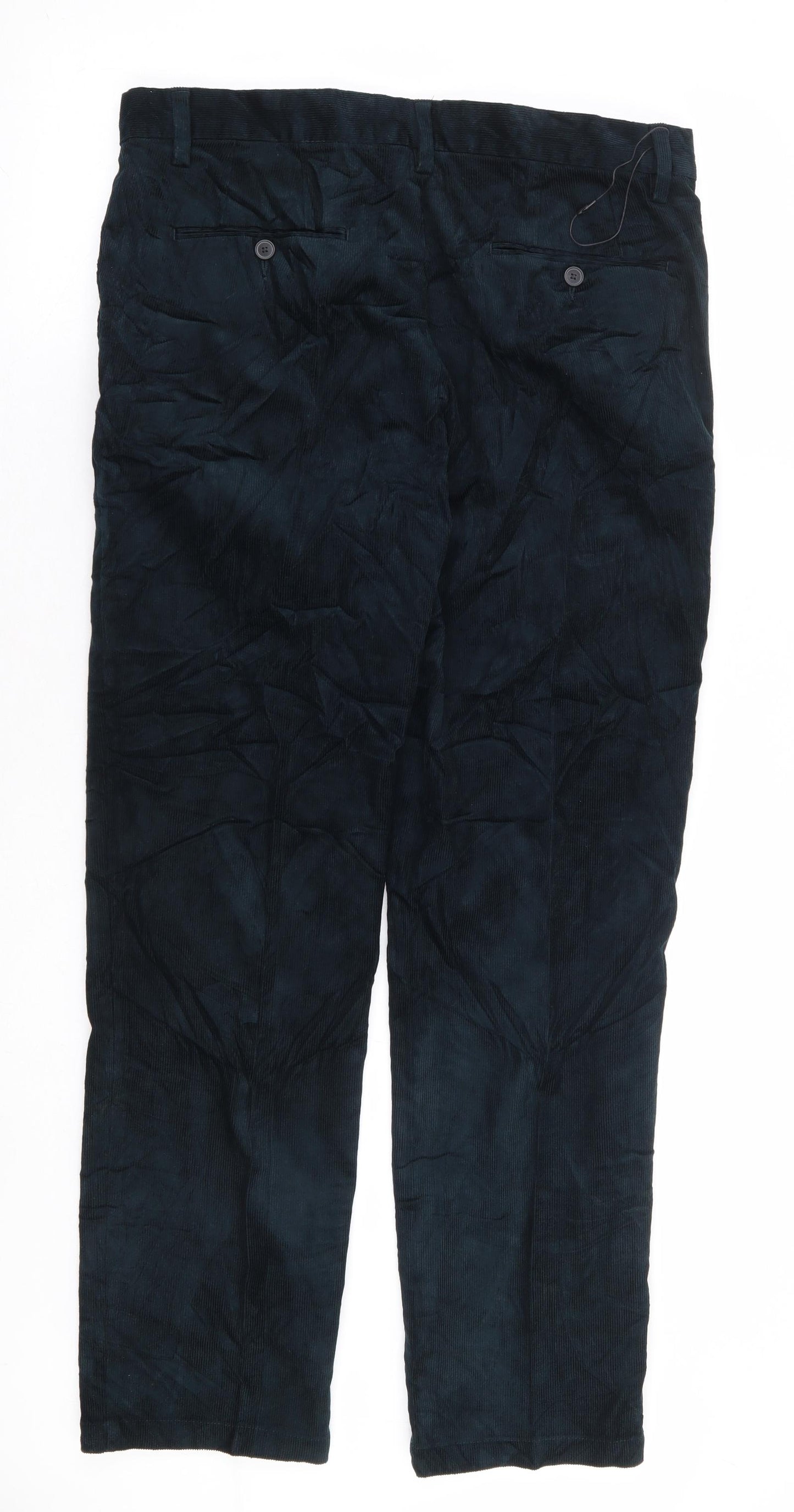 Marks and Spencer Mens Green Cotton Trousers Size 34 in L31 in Regular Zip