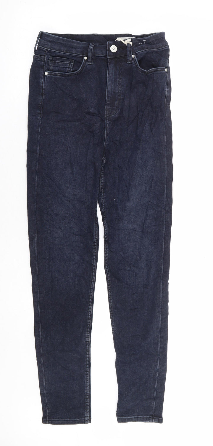 Marks and Spencer Womens Blue Cotton Skinny Jeans Size 8 L28 in Regular Zip - Supersoft