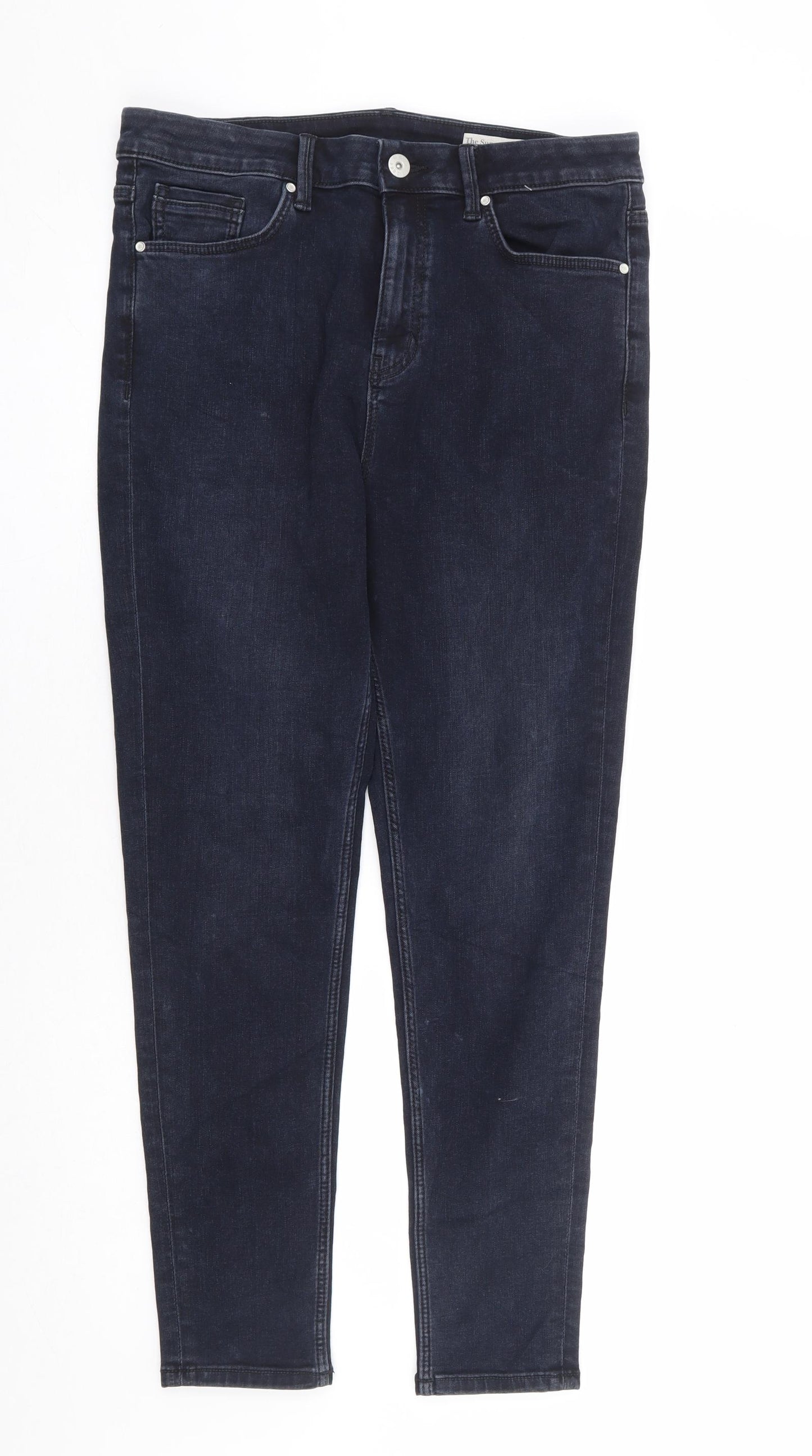 Marks and Spencer Womens Blue Cotton Skinny Jeans Size 14 L26 in Regular Zip - Supersoft Short Length