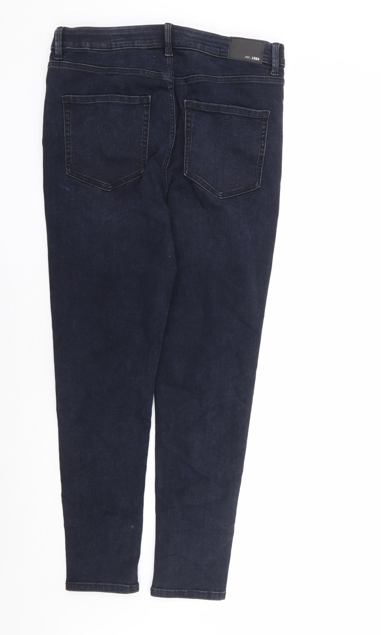 Marks and Spencer Womens Blue Cotton Skinny Jeans Size 14 L26 in Regular Zip - Supersoft Short Length