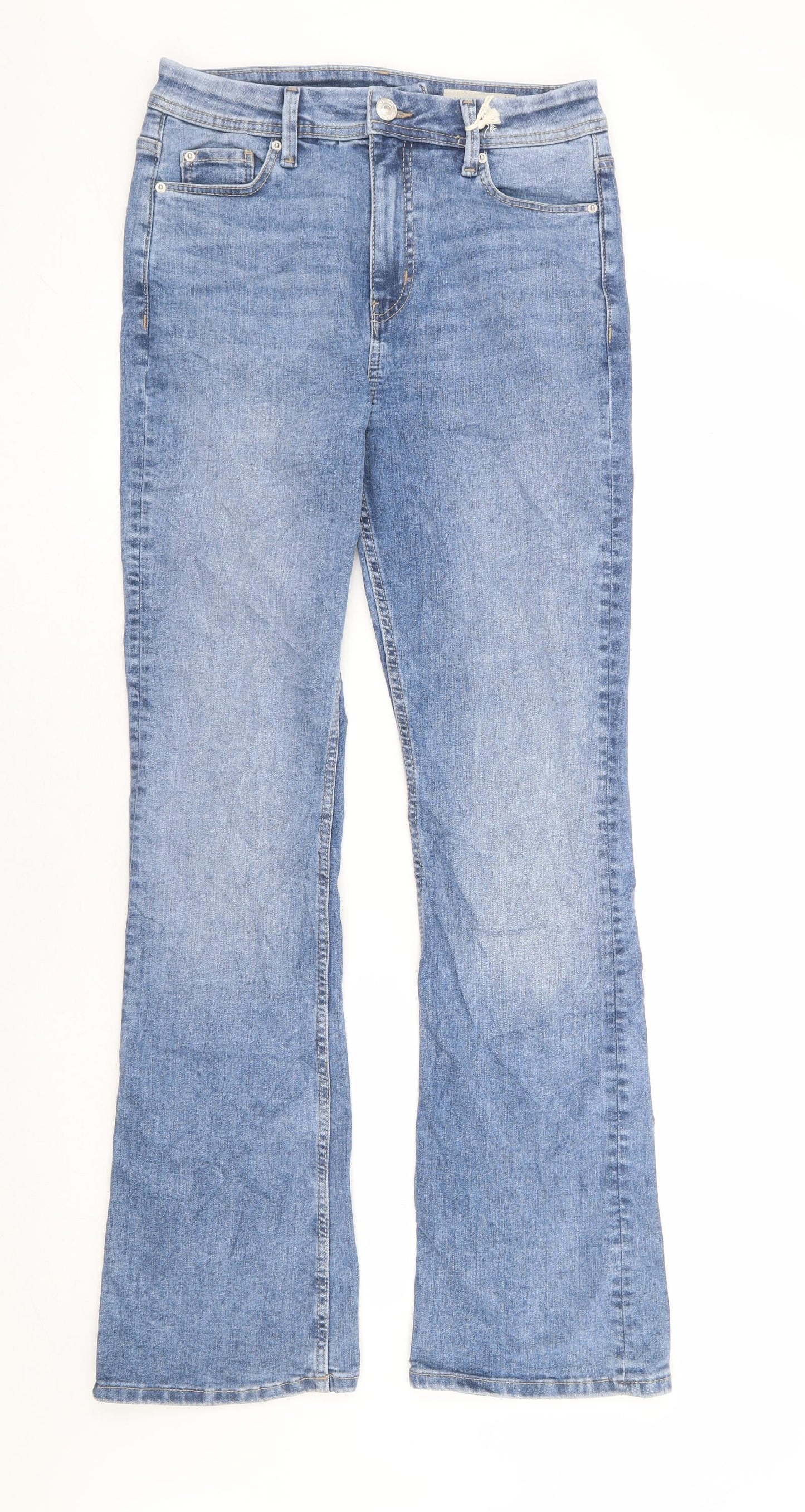 Marks and Spencer Womens Blue Cotton Flared Jeans Size 10 L31 in Slim Zip