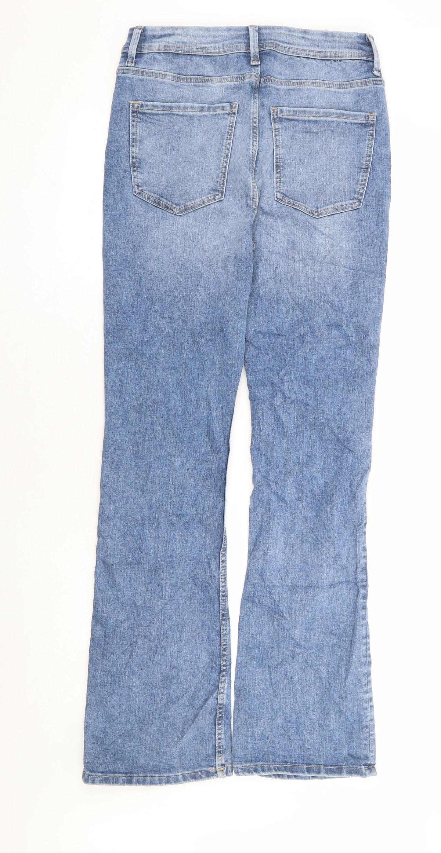 Marks and Spencer Womens Blue Cotton Flared Jeans Size 10 L31 in Slim Zip