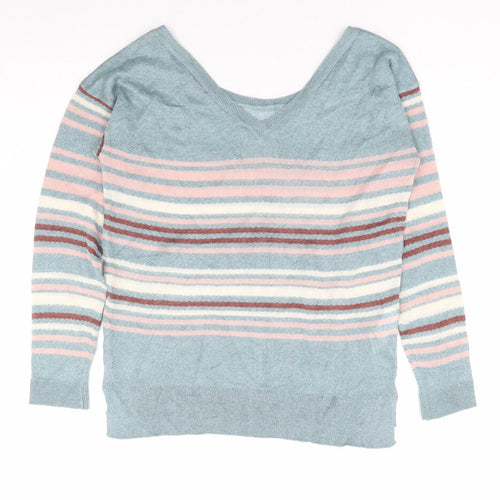 Promod Womens Multicoloured Boat Neck Striped Viscose Pullover Jumper Size S