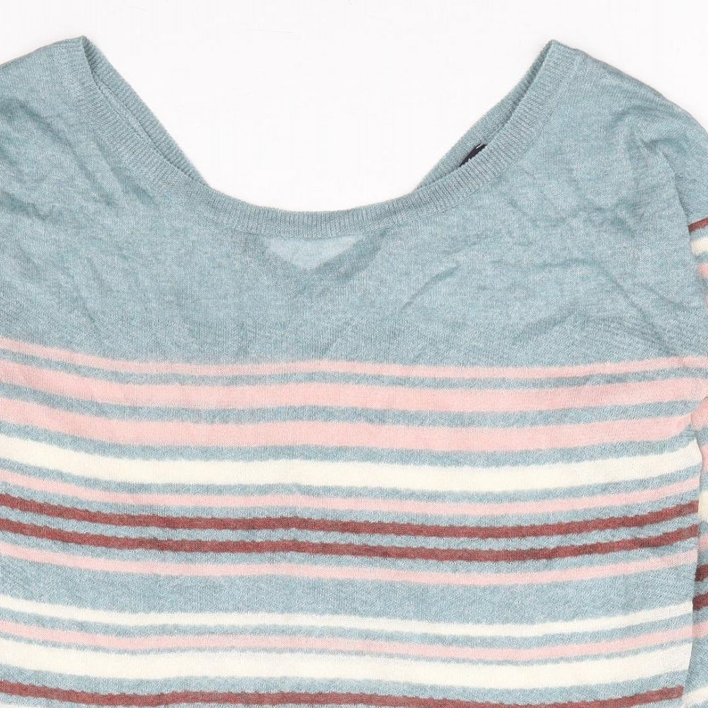 Promod Womens Multicoloured Boat Neck Striped Viscose Pullover Jumper Size S