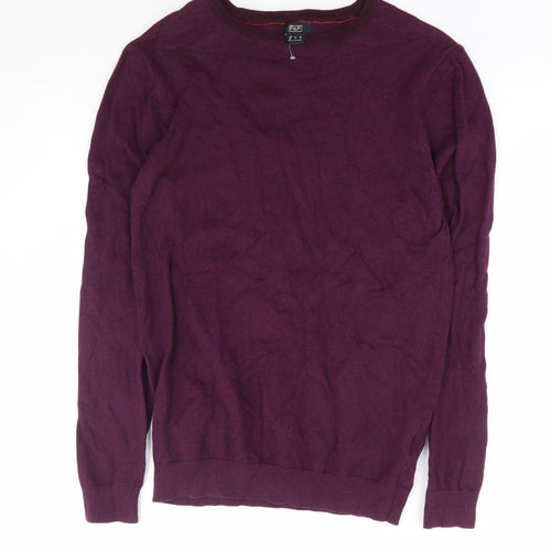 F&F Mens Purple Round Neck Cotton Pullover Jumper Size S