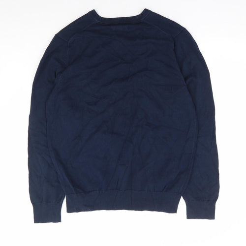 Marks and Spencer Mens Blue V-Neck Cotton Pullover Jumper Size L