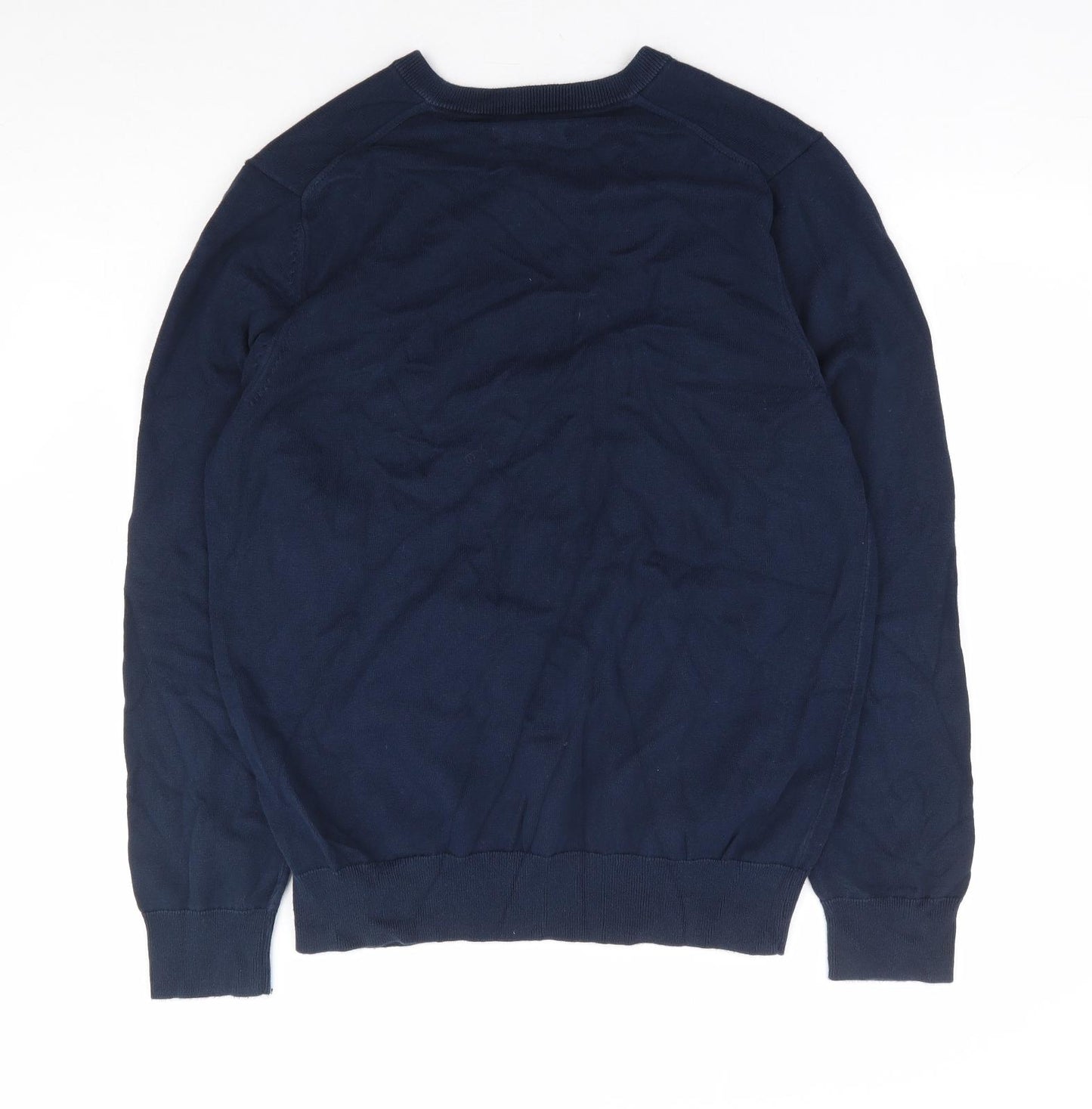 Marks and Spencer Mens Blue V-Neck Cotton Pullover Jumper Size L