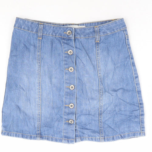 New Womens Blue Cotton Mini Skirt Size 10 Button