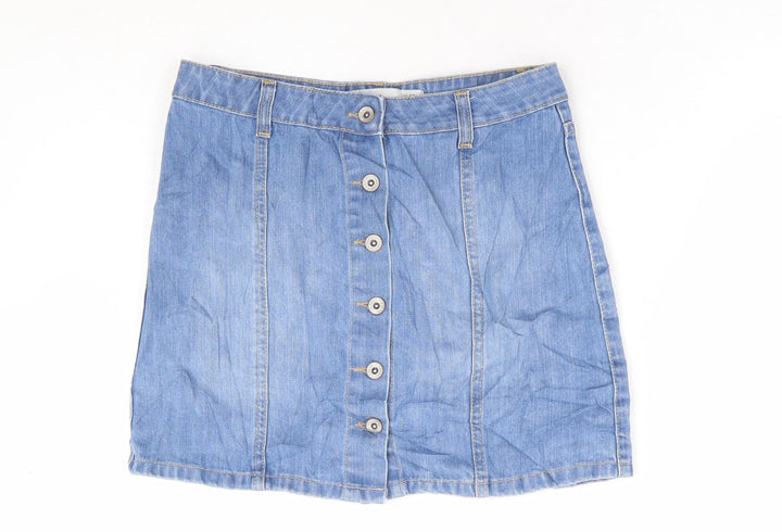New Womens Blue Cotton Mini Skirt Size 10 Button