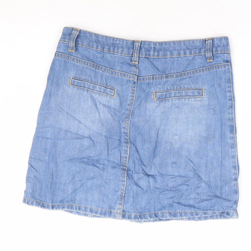 New Womens Blue Cotton Mini Skirt Size 10 Button
