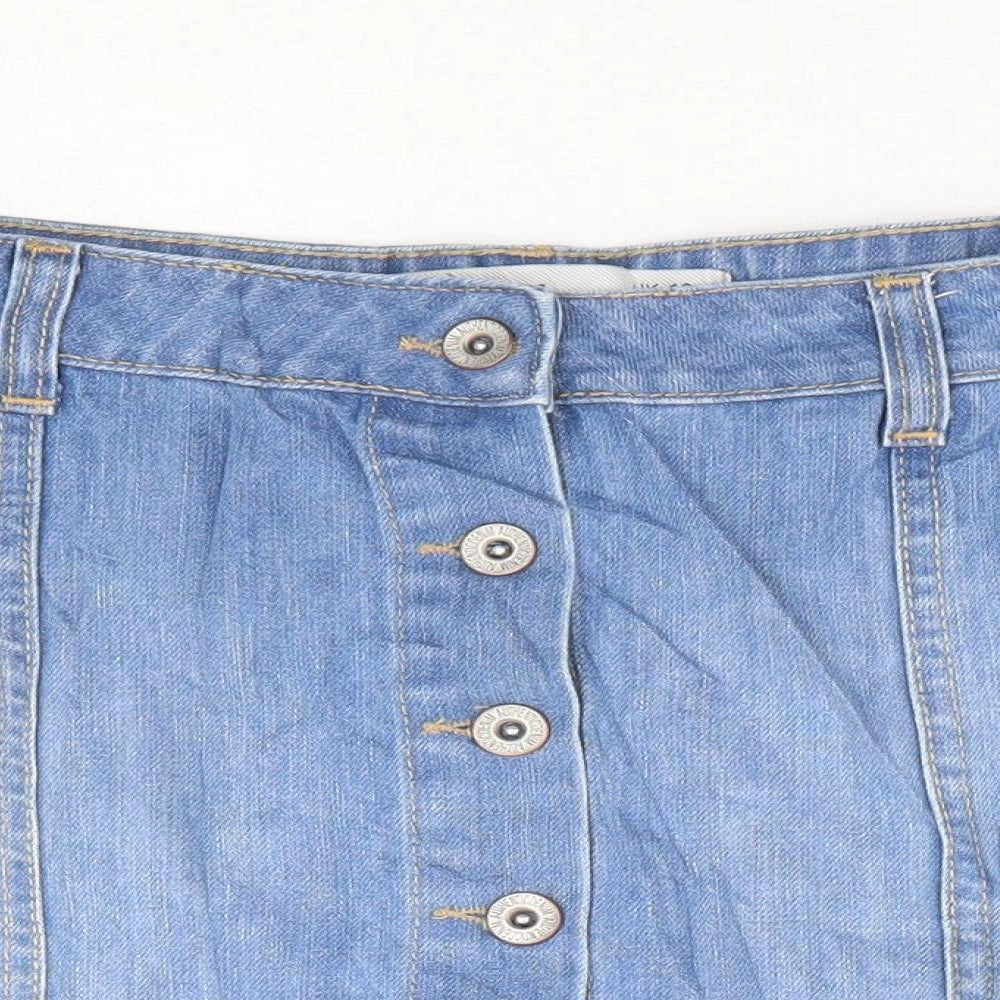 New Womens Blue Cotton Mini Skirt Size 10 Button