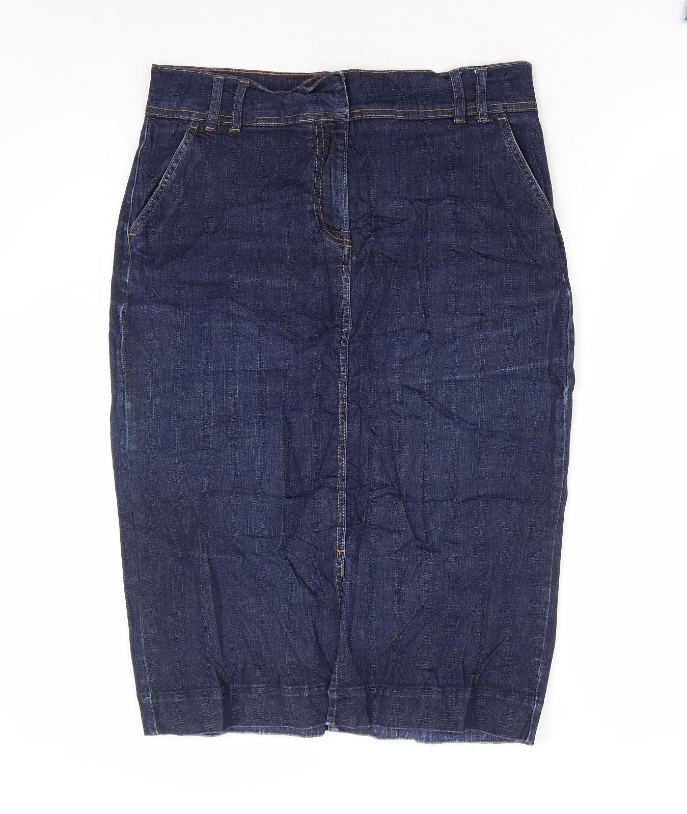 NEXT Womens Blue Cotton Straight & Pencil Skirt Size 14 Zip