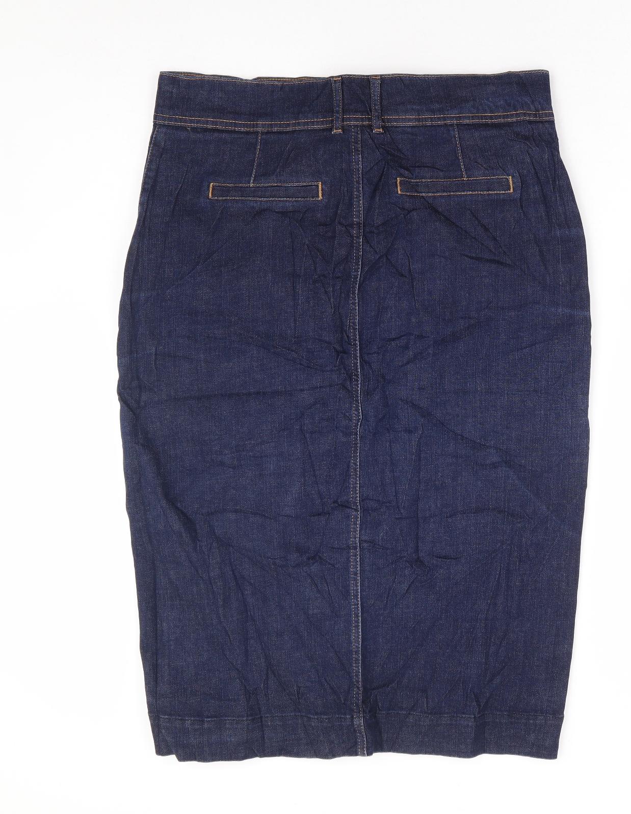 NEXT Womens Blue Cotton Straight & Pencil Skirt Size 14 Zip