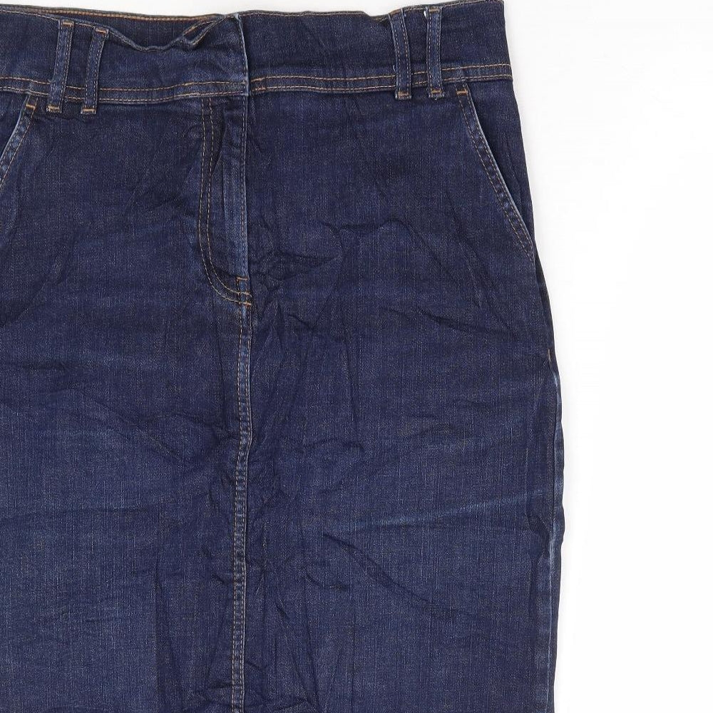 NEXT Womens Blue Cotton Straight & Pencil Skirt Size 14 Zip