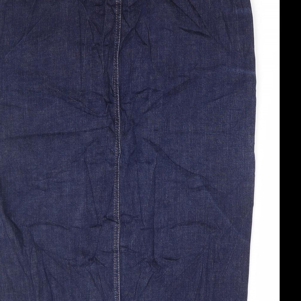 NEXT Womens Blue Cotton Straight & Pencil Skirt Size 14 Zip