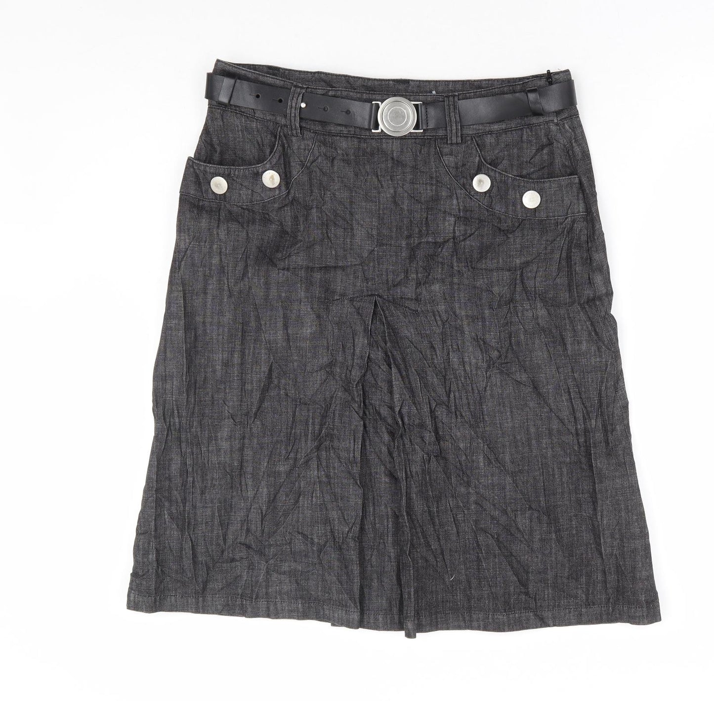 Autograph Womens Grey Cotton A-Line Skirt Size 12 Zip - Belted