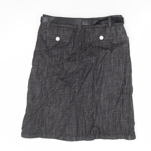 Autograph Womens Grey Cotton A-Line Skirt Size 12 Zip - Belted