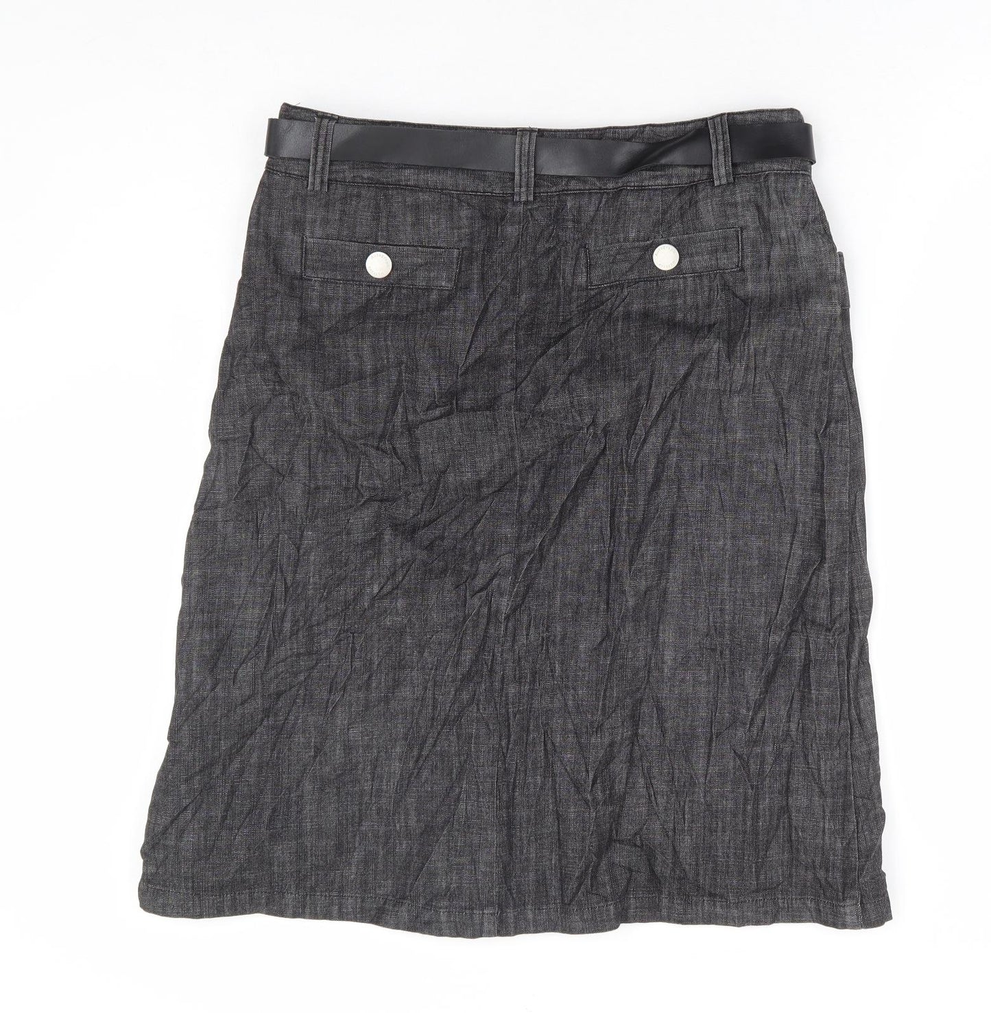 Autograph Womens Grey Cotton A-Line Skirt Size 12 Zip - Belted