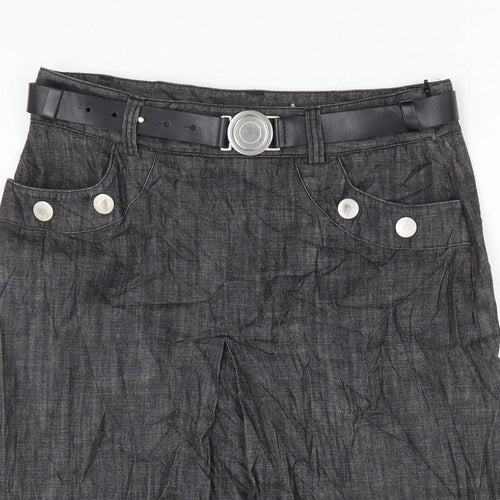 Autograph Womens Grey Cotton A-Line Skirt Size 12 Zip - Belted