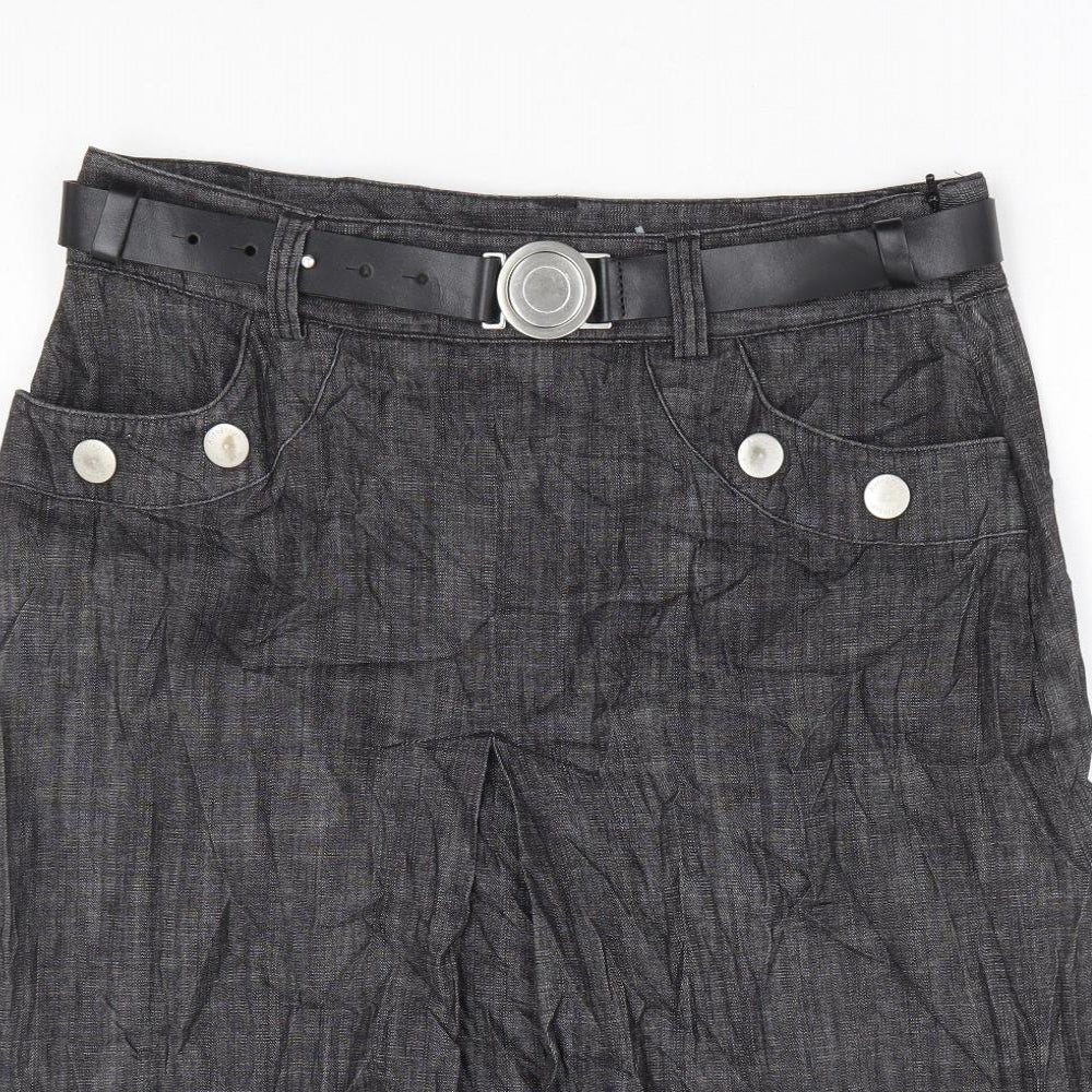 Autograph Womens Grey Cotton A-Line Skirt Size 12 Zip - Belted