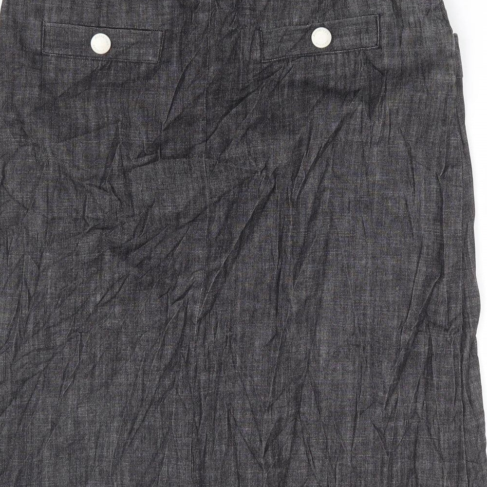 Autograph Womens Grey Cotton A-Line Skirt Size 12 Zip - Belted