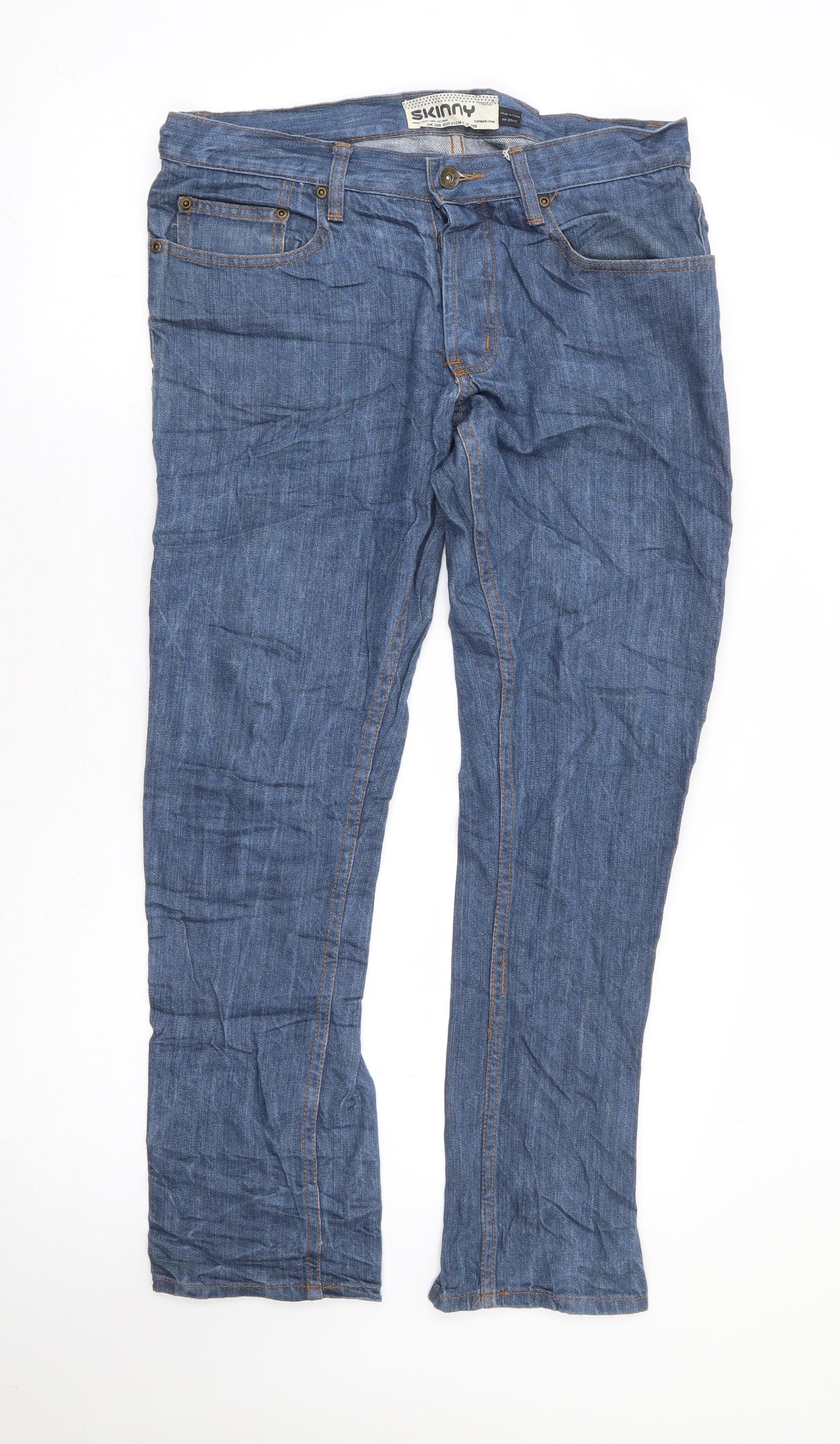 Topman Mens Blue Cotton Skinny Jeans Size 32 in L29 in Regular Button - Short Length