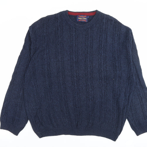 James Cowan Mens Blue Crew Neck Cotton Pullover Jumper Size L