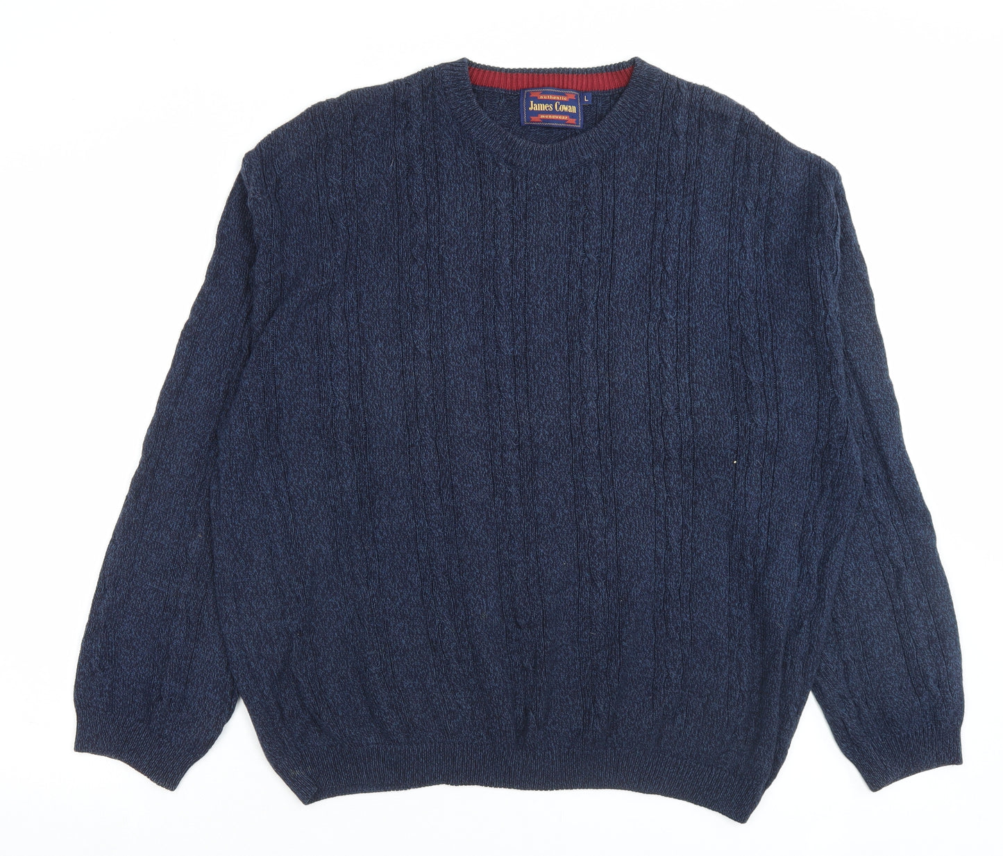 James Cowan Mens Blue Crew Neck Cotton Pullover Jumper Size L