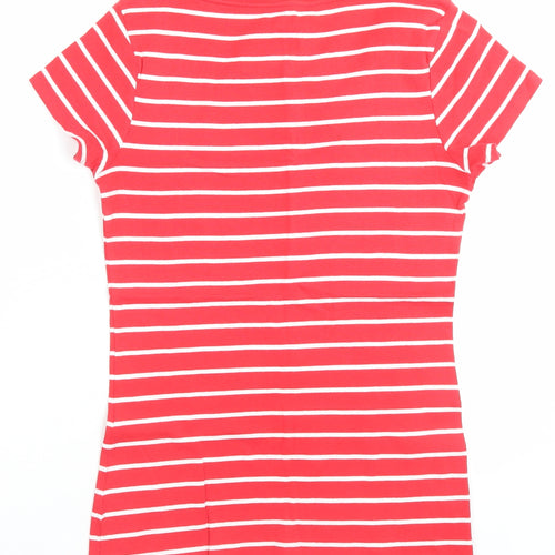 Papaya Womens Red Striped Cotton Basic T-Shirt Size 10 Boat Neck