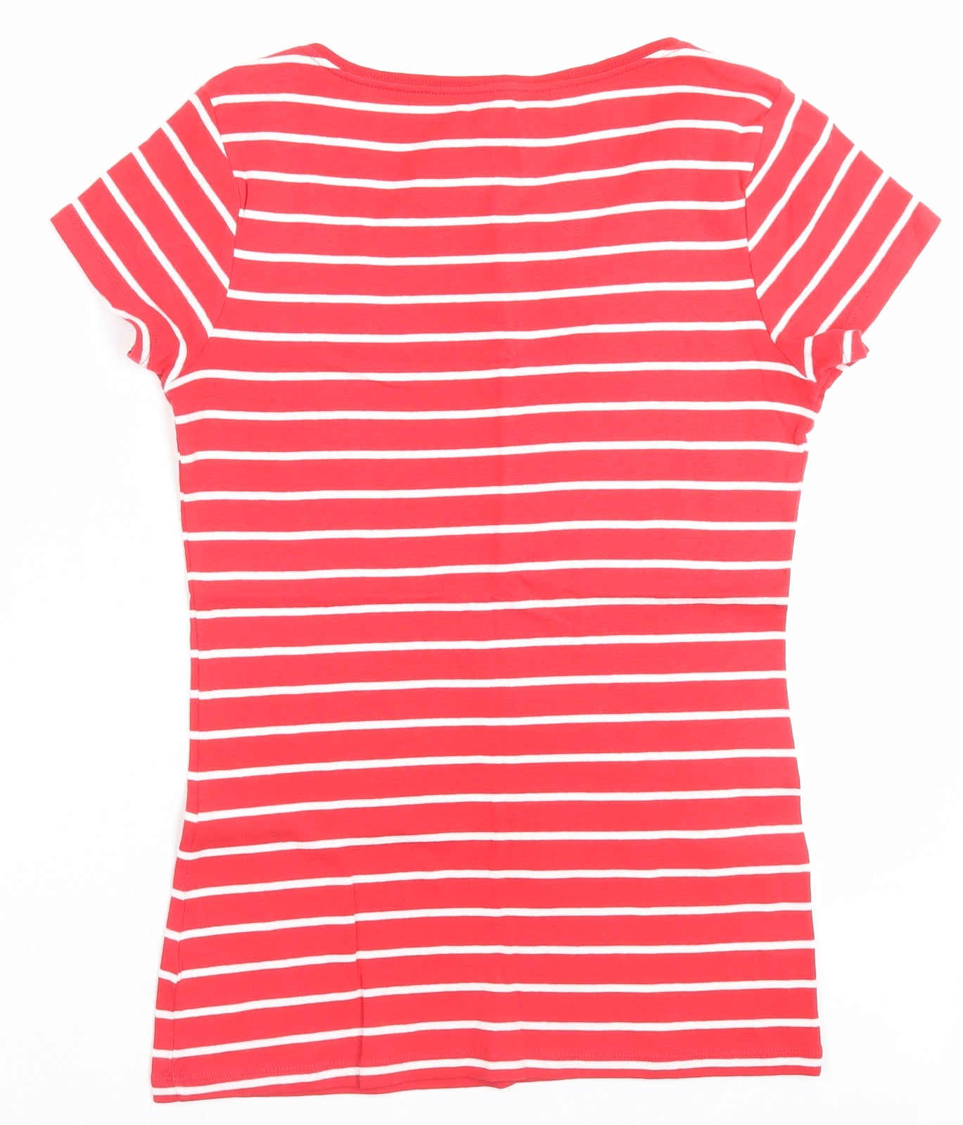 Papaya Womens Red Striped Cotton Basic T-Shirt Size 10 Boat Neck