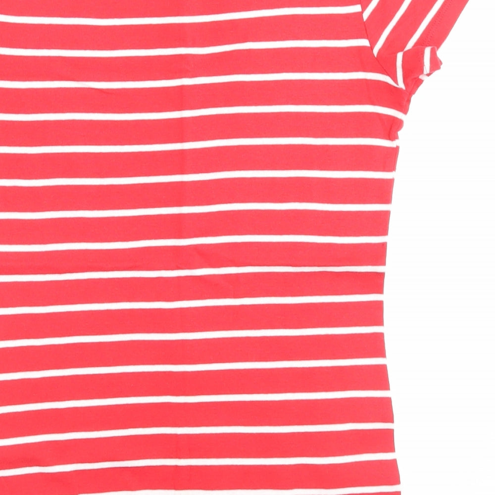 Papaya Womens Red Striped Cotton Basic T-Shirt Size 10 Boat Neck