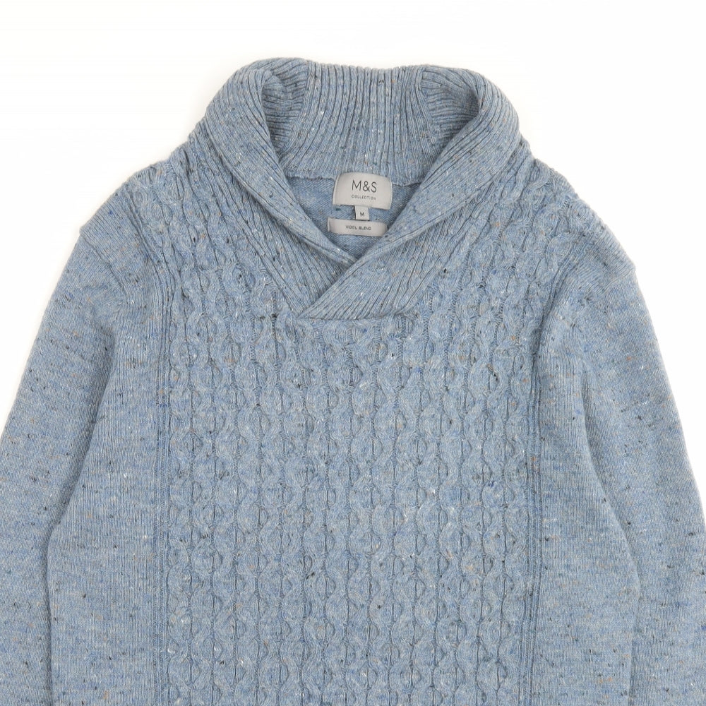 Marks and Spencer Mens Blue V-Neck Acrylic Pullover Jumper Size M