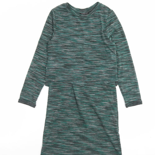 Topshop Womens Green Viscose Jumper Dress Size 6 Crew Neck Pullover