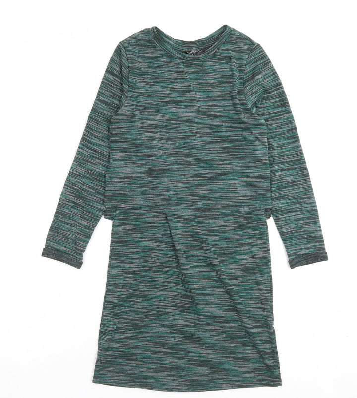 Topshop Womens Green Viscose Jumper Dress Size 6 Crew Neck Pullover