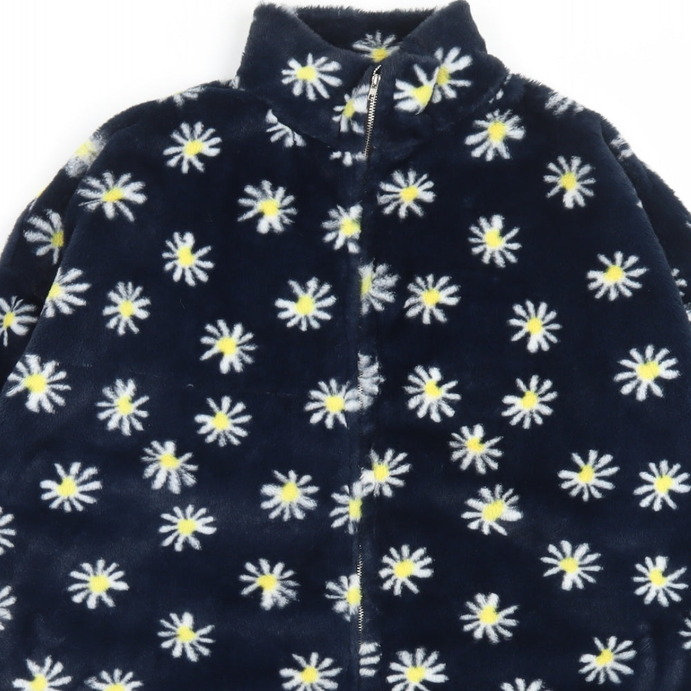 Preworn Womens Blue Floral Jacket Size L Zip