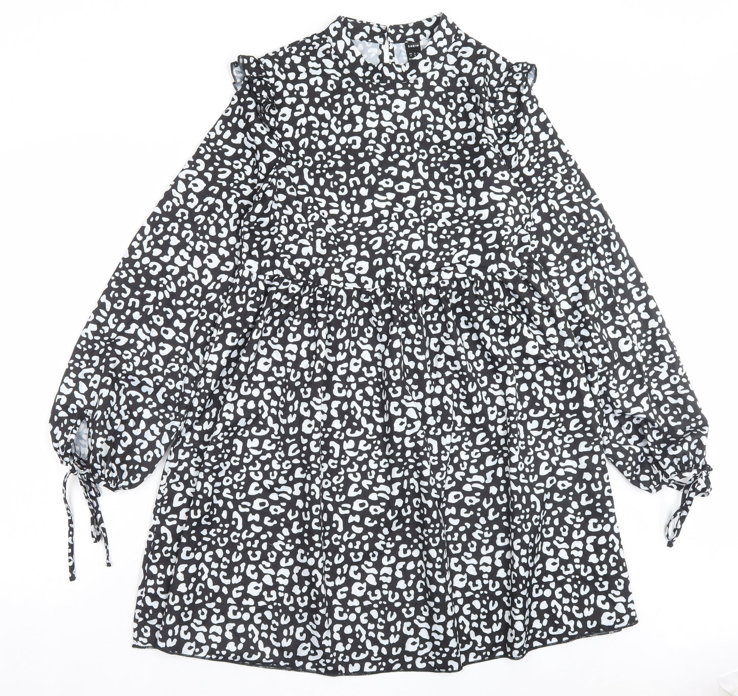 SheIn Womens Black Geometric Polyester A-Line Size M Crew Neck Zip